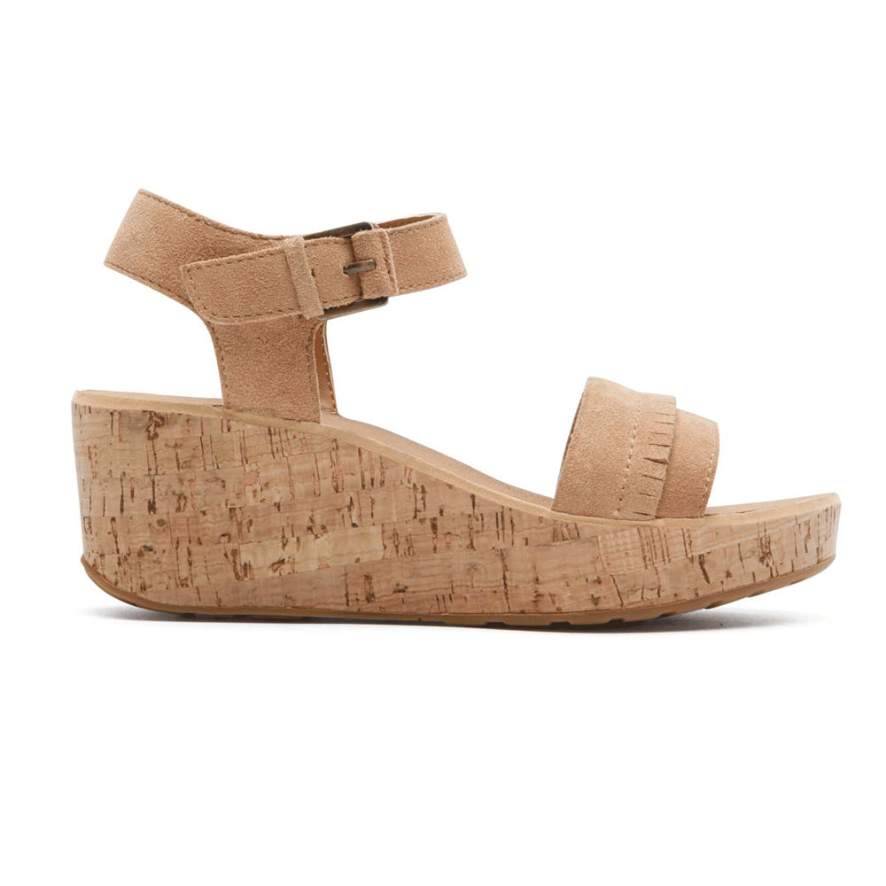 Sandálias Rockport Mulher Caqui - Weekend Casuals Lanea Quarter-Strap - 96251VLSE